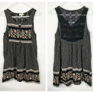 Umgee Black Floral‎ & Lace Dress Size Medium